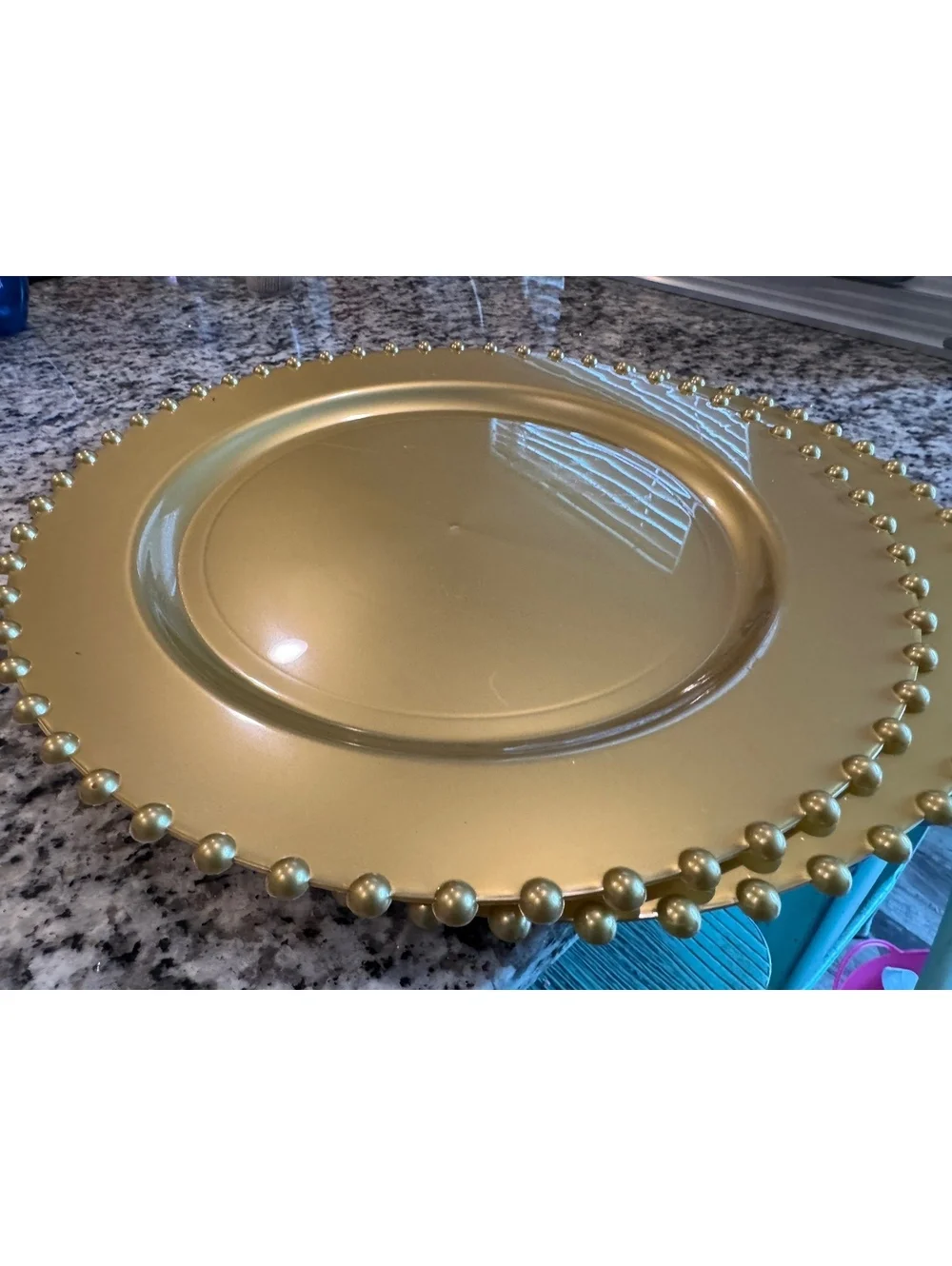 6 Gold Decorative Charger Plates with Beaded Edge - Set of 6